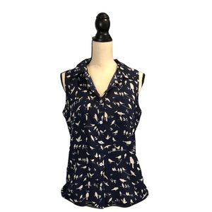 Olive and Oak Sleeveless navy blue with Birds Blouse